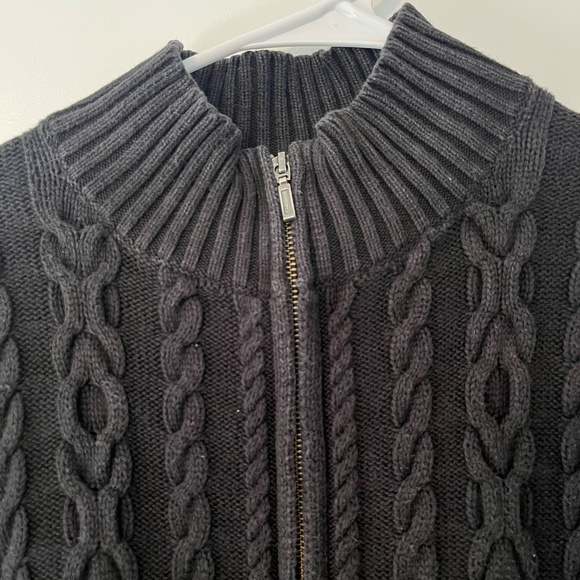 L.L. Bean Women's 100% Cotton Zip Up Mock Collared Cable Knit Cardigan 2XL Black - Picture 2 of 10